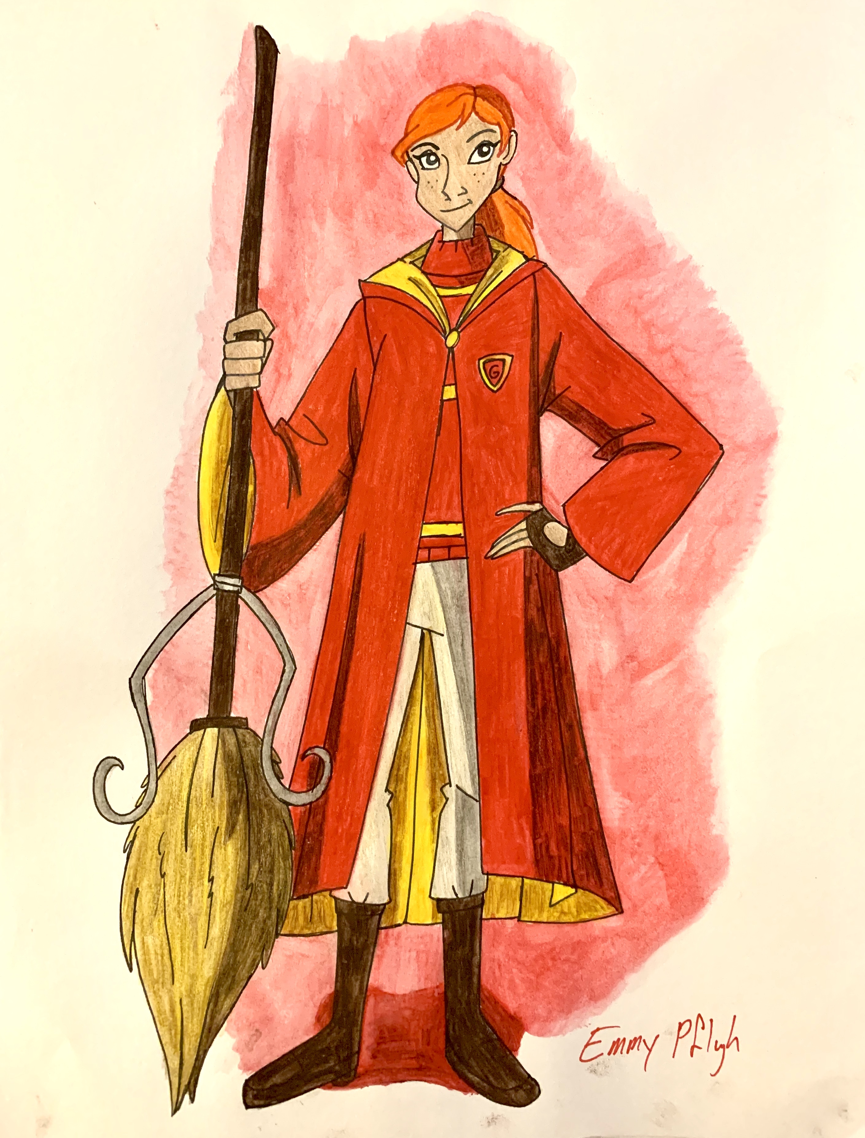 Ginny in Quidditch Team (watercolor)