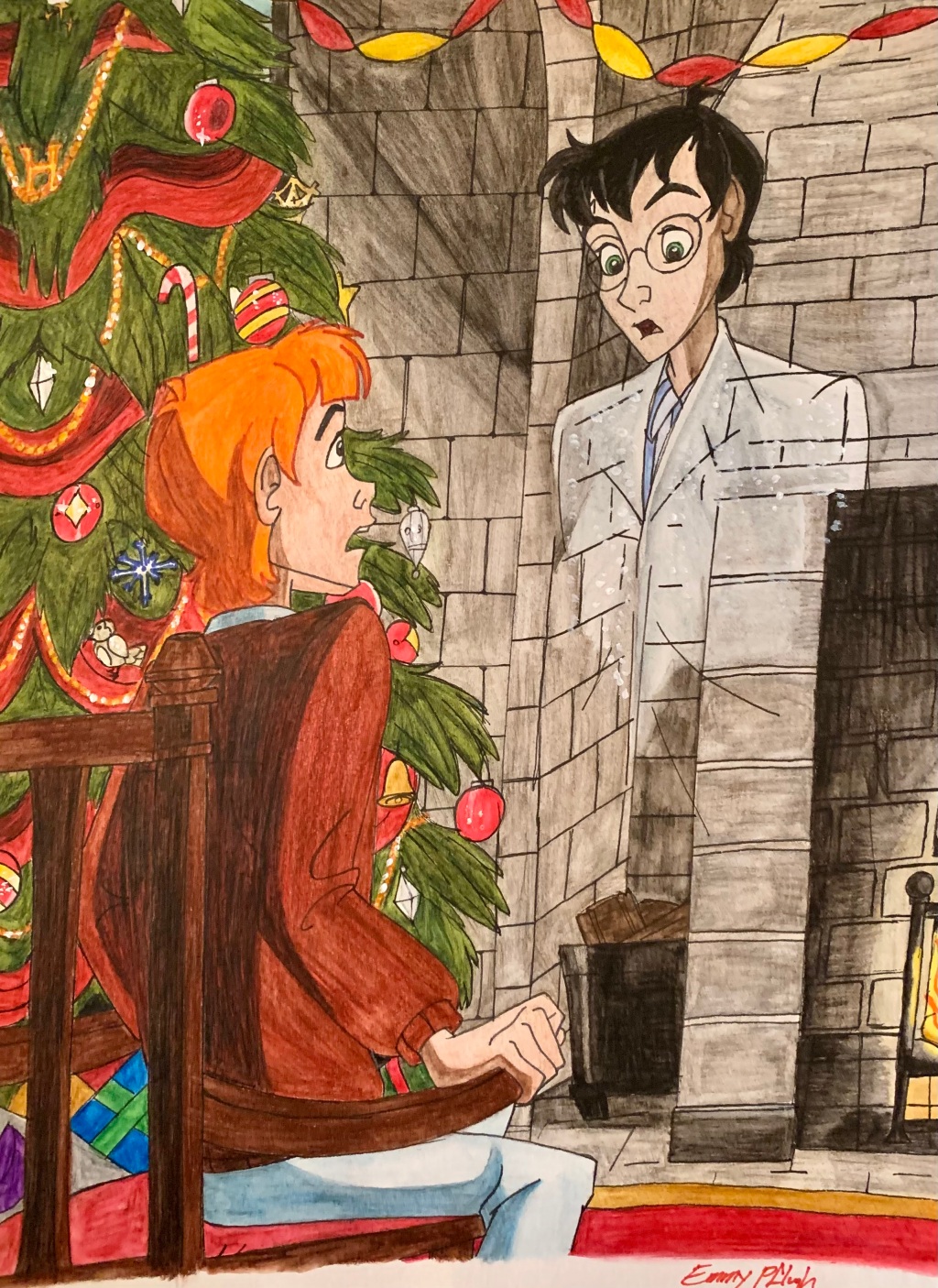 Watercolor of the Month 58: Harry Receives the Invisibility Cloak for Christmas (“The Sorcerer’s Stone”) 🎄✨
